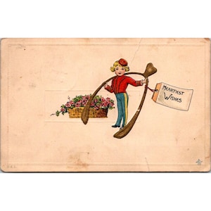Vintage ansichtkaart in reliëf "Heartiest Wishes" met Amerikaanse postzegel uit 1910 en handgeschreven notitie Carthage IL-poststempel