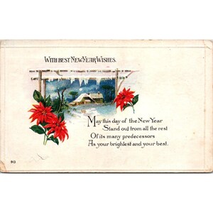 Vintage 1912 nieuwjaarskaart met kerststerren en winterse kunst