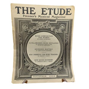 The Etude September 1920 Pressers Musical Magazine - Vintage Music Literature