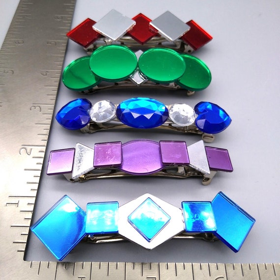 Retro Geometric Mirrored Hair Clip Lot, Vintage B… - image 7