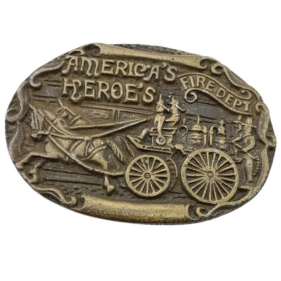 Vintage Tiffany Studio NY America's Heroes Fire Dept Brass Belt Buckle Pumper