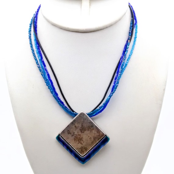 Chicos Blue Beaded Pendant Necklace, Vintage Multi