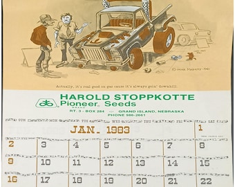 Vintage 1983 Pioneer Seeds Calendar with Herb Mignery Cowpoke Western Illustrations Harold Stoppkotte Grand Island Nebraska