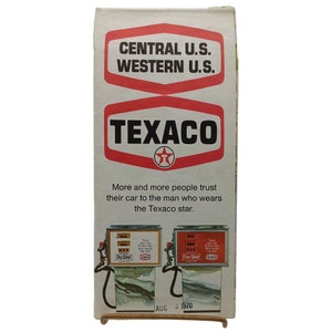 Rétro 1969 carte routière du centre des États-Unis et de l'ouest des États-Unis, éphémères publicitaires pour le pétrole et le gaz de Texaco, souvenir de tourisme de voyage de collection vintage
