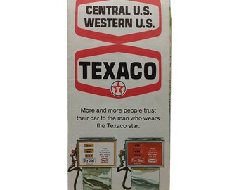 Retro 1969 Central US Western US Road Map Texaco Oil and Gas Advertising Ephemera, Vintage Collectible Travel Tourism Souvenir