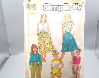 UNCUT Vintage Sewing PATTERN Simplicity 7405, Girls 1986 Easy to Sew Pants and Culottes in Two Lengths and Skirt, Child Size 10