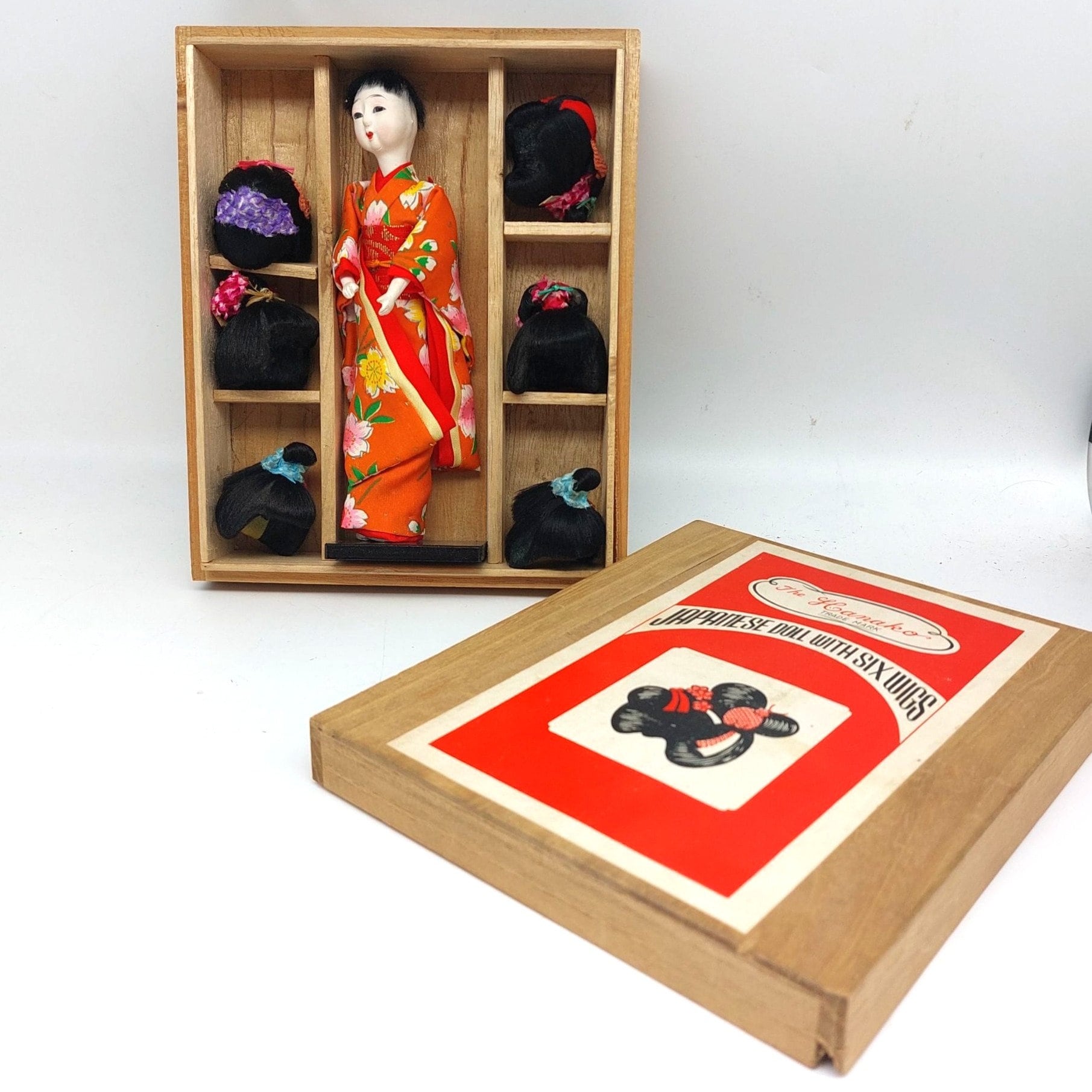 Hanako Japanese Doll With 6 Wigs in Original Box, MCM 6in