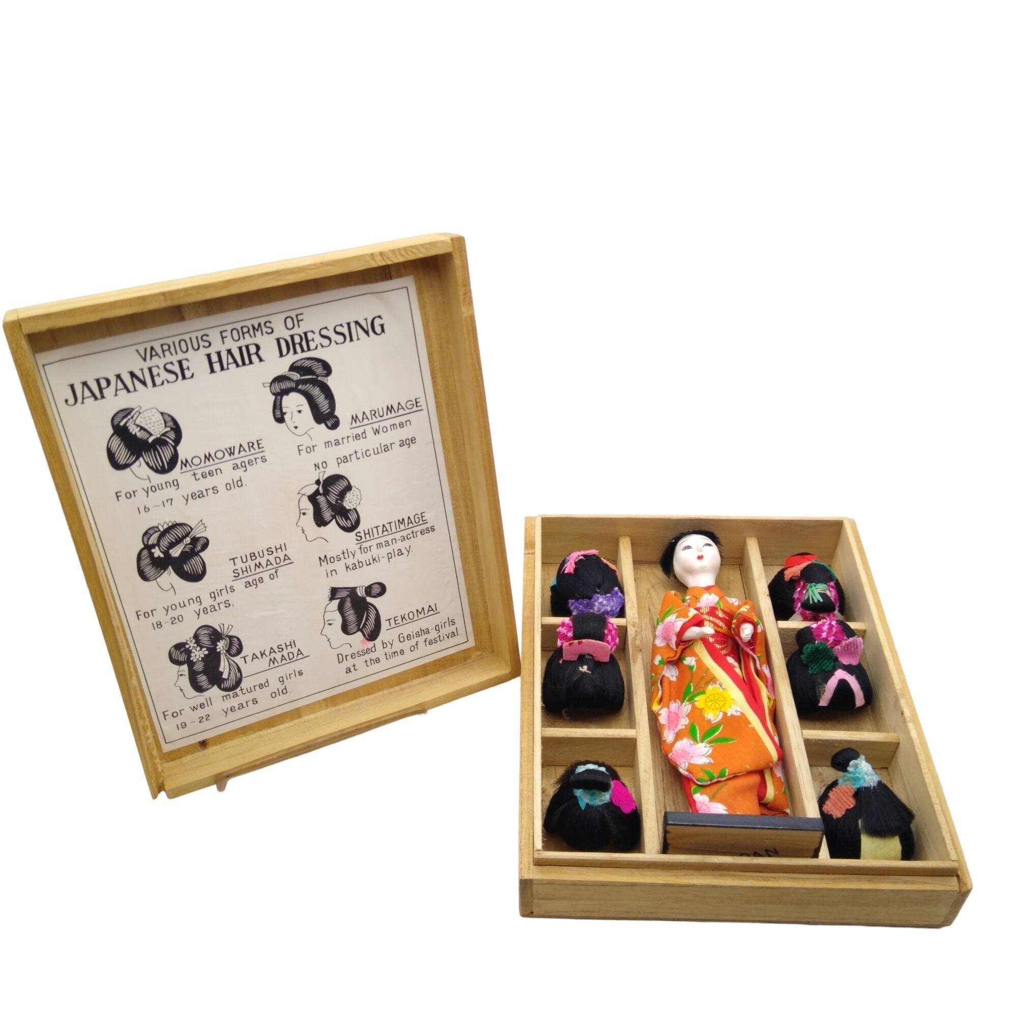 Hanako Japanese Doll With 6 Wigs in Original Box, MCM 6in
