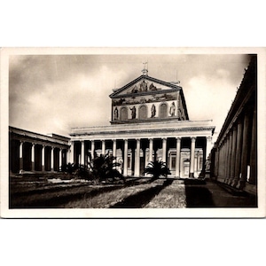Vintage carte postale RPPC Basilica Di S. Paolo Fuori Le Mura Rome Italie noir et blanc Made in Italy Real Photo