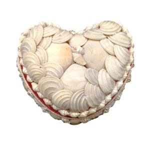 Heart-Shaped Vintage Shell Trinket Box with Red Velvet Lining Handmade Philippines