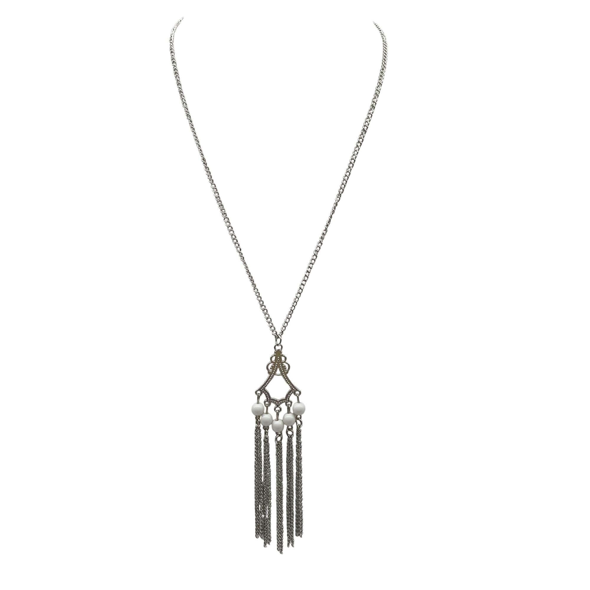 Collier Vintage Noir Et Argent Vieilli Avec Pampilles Et Perles - Pièce Unique Bohème