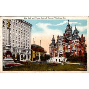 Postal antigua del Ayuntamiento y del Union Bank of Canada Winnipeg Man V&S Sons Antique