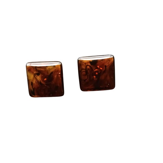 Vintage Square Rootbeer Lucite Stud Earrings - image 2
