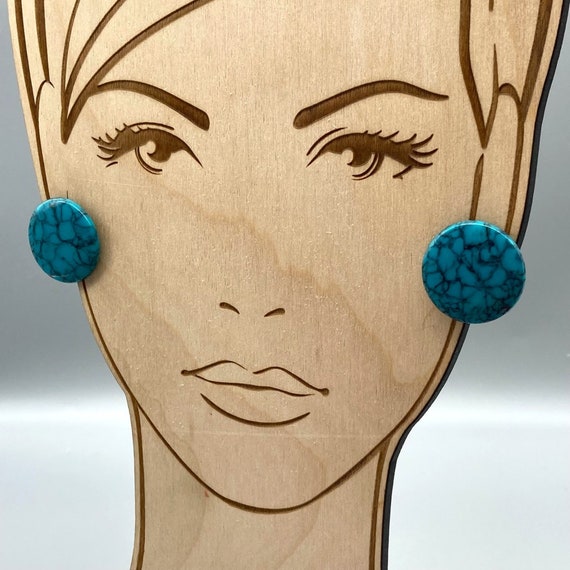 Faux Turquoise Screw Back Earrings, Vintage Blue … - image 1