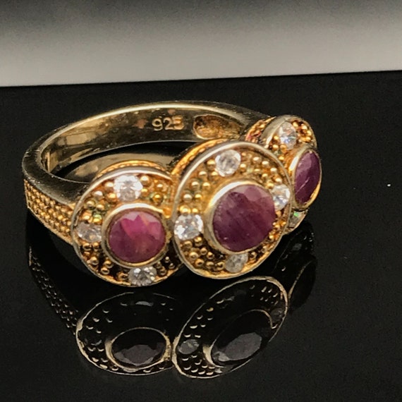 Ruby Vermeil Multi Stone Band Ring, Bezel Set Gem… - image 3