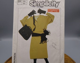 UNCUT Vintage Sewing PATTERN Simplicity 6976, Small ESPRIT Dress, 1985 Designer