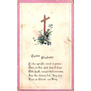 Vintage paaskaart met kruis en bloemenontwerp Pasen-blijheidsgedicht gemaild door Omaha Nebraska Antique Collectible