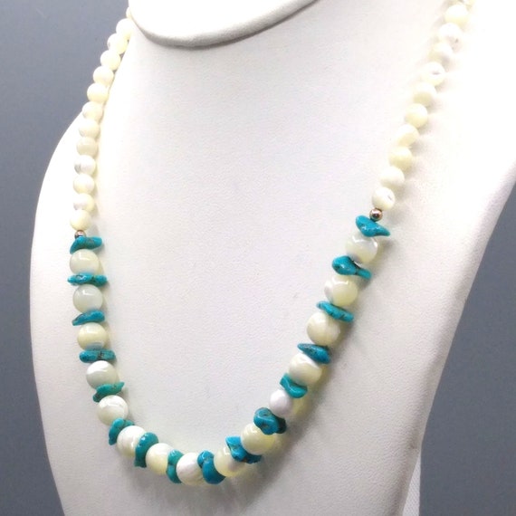 Vintage Mother of Pearl Beads with Turquoise Chip… - image 1