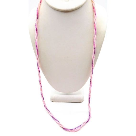 Barbiecore Seed Bead Torsade Necklace, Pink and P… - image 1