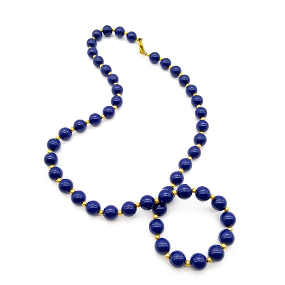 Navy Blue Beaded Necklace, Vintage Lucite Beads w… - image 2