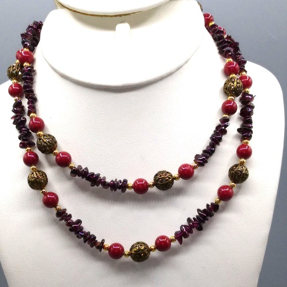 Art Deco Garnet Show Stopper Vintage Necklace, Fi… - image 3