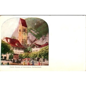 Vintage Postkarte Stadtplatz Interlaken Schweiz