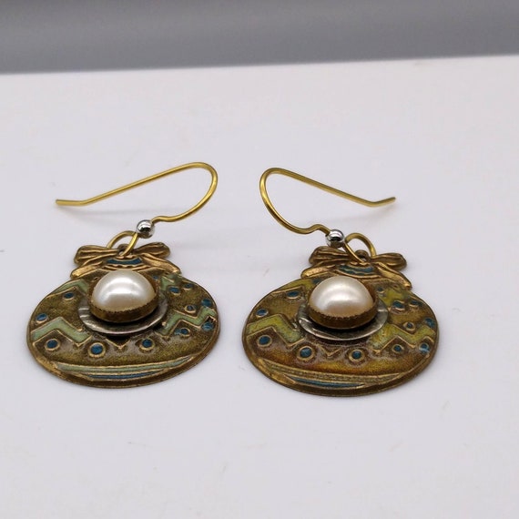 Vintage Brass Ornament Dangle Earrings, Ornate Go… - image 6