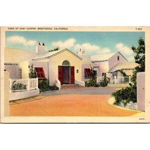 Vintage Gary Cooper Brentwood Home Postcard By Tichnor Art Co. Made In USA