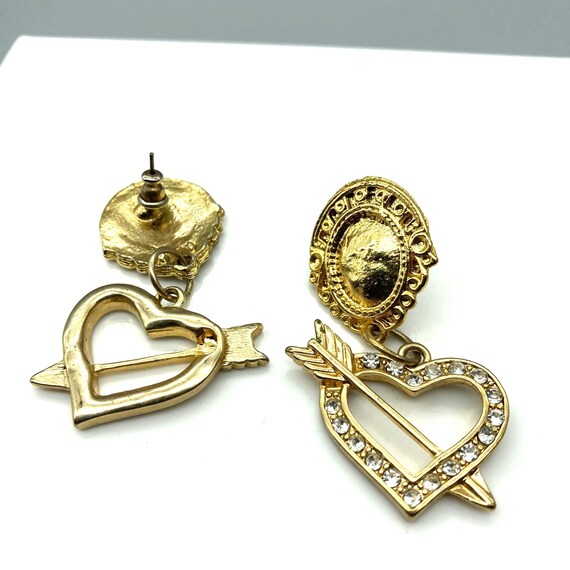 Vintage Love Dangle Stud Earrings, Gold Tone Oval… - image 6