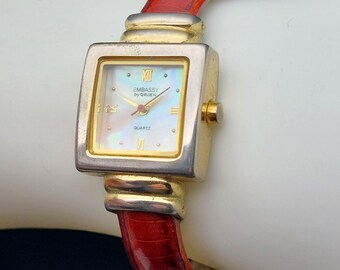 Embassy by Gruen Vintage Womens Quartz Watch Red Leather  display picture 3