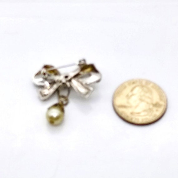 Vintage Coro Bow Brooch with Dangling Faux Pearl,… - image 2