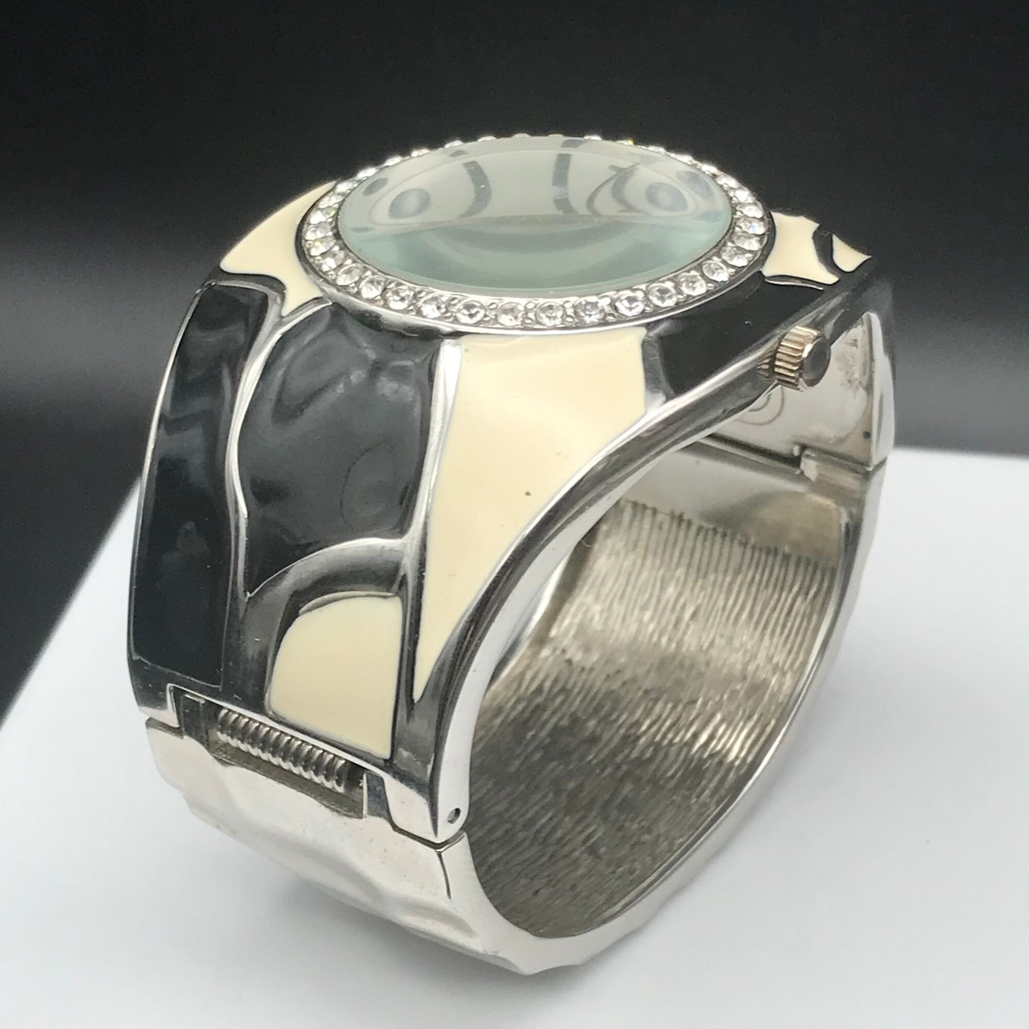 Vintage Geneva Platinum Watch 6964 Cow Cuff Bracelet Clear Crystal Sparkle New Vintage Geneva Platinum Watch 6964 Cow Cuff Bracelet Clear  main image 4
