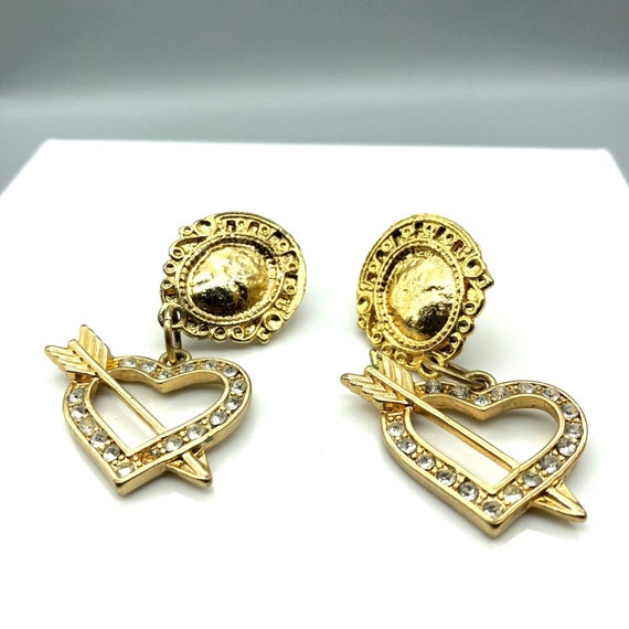 Vintage Love Dangle Stud Earrings, Gold Tone Oval… - image 4