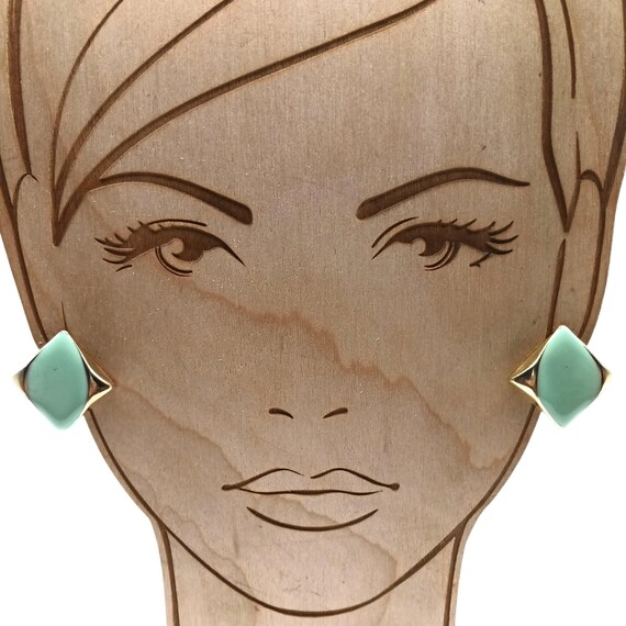 Boucles D'oreilles Clips En émail Doré Motif Géométrique Avec Cabochons - Occasion