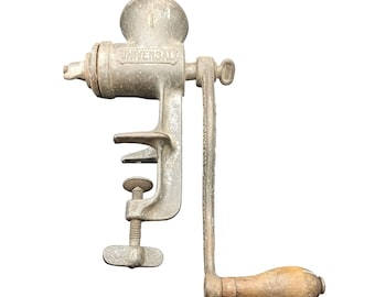 Vintage Universal Meat Grinder No 1 with Wooden Handle Antique Hand Crank Kitchen Tool