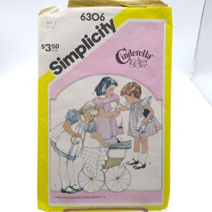 Vintage Sewing PATTERN Simplicity 6306, Toddler Cinderella 1983 Girls Dress and Pinafore or Sundress in Two Lengths, Child Size 3