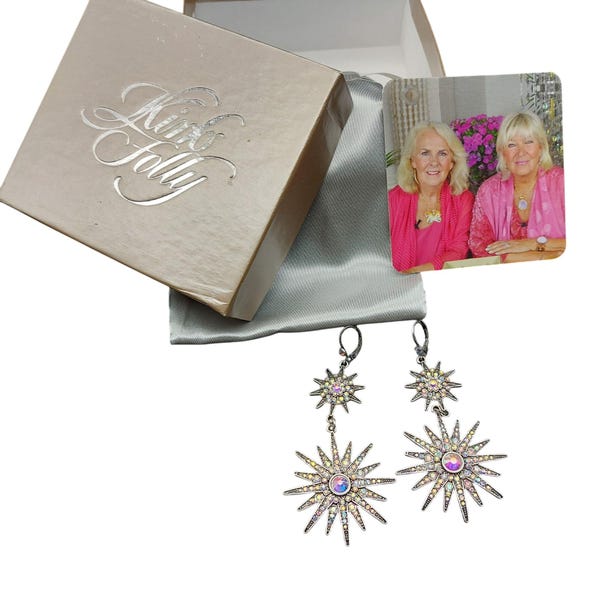 Kirks Folly Vintage Aurora Borealis Starburst-druppeloorbellen met originele doos