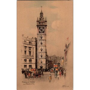 Vintage Glasgow Cross & Tolbooth Postkarte von Andrew Allan