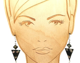 Aretes colgantes geométricos vintage de abulón y plata de Alpaca México