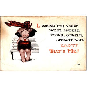 Carte postale vintage des années 1920 avec une adorable illustration et un doux message