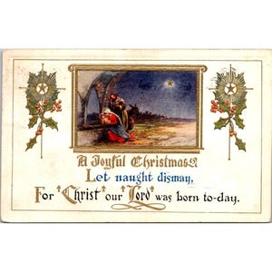 Ancienne carte postale de Noël de 1922 avec scène religieuse et message, cachet de la poste d'un cent, envoyé à Lisbonne (Ohio)