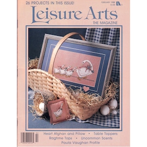 Vintage Craft Patterns, Leisure Arts the Magazine Feb 1988, 26 Projects Cross Stitch Knit Crochet Plastic Canvas Sewing with Instructions a