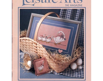 Vintage Craft Patterns, Leisure Arts the Magazine Feb 1988, 26 Projects Cross Stitch Knit Crochet Plastic Canvas Sewing with Instructions a