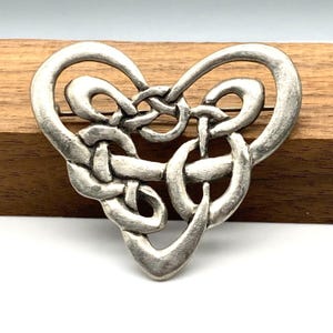 Vintage Cynthia Webb Heart Brooch, Pewter Entwined in My Heart, Celtic Knot Motif Pin