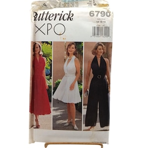UNCUT Butterick 6790 Vintage Sewing Pattern For Misses Lined Dress Jumpsuit & Belt Size 14 16 18 1993