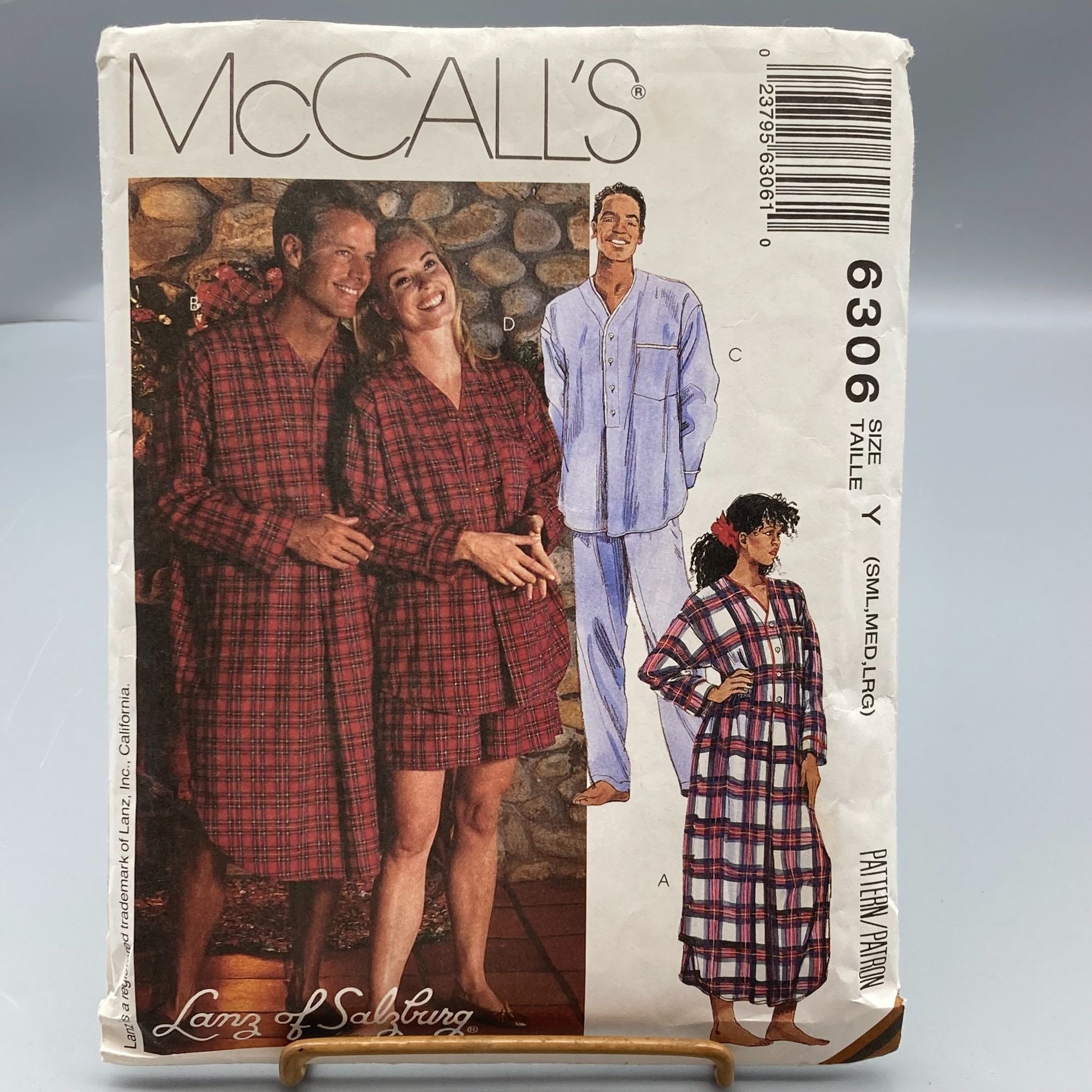 Vintage Sewing PATTERN McCalls 6306, Lanz of Salzburg 1992 Misses and Mens Nightshirt and Pajamas in Two Lengths, Size Y S M L