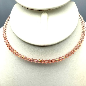 AB Pink Memory Wire Choker, Faceted Crystal Beaded Necklace, Elegant Pastel Coquette Minimalist