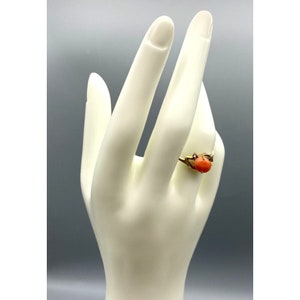 Vintage Coral Cabochon Ring, Gold Tone Coquette Cocktail