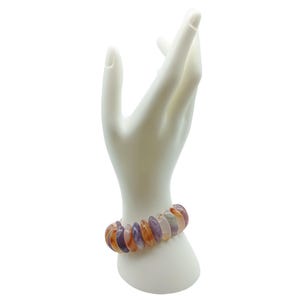 Oblong Gemstone Beaded Stretch Bracelet with Amethyst & Carnelian
