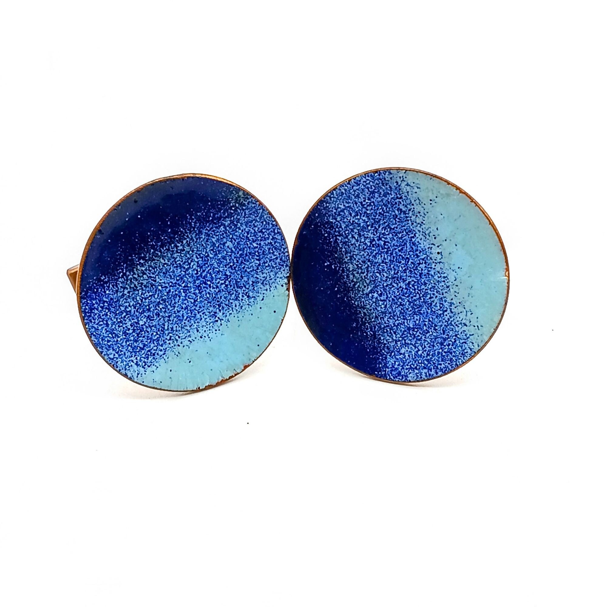 Boutons De Manchette Anciens En Cuivre Et émail — Style Milieu De Siècle — Vintage Pour Homme